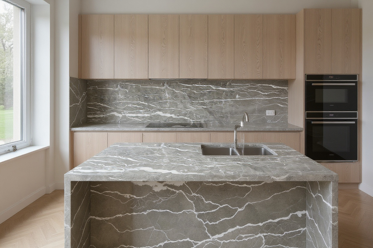 Dove Grey Marble kitchen countertops and island