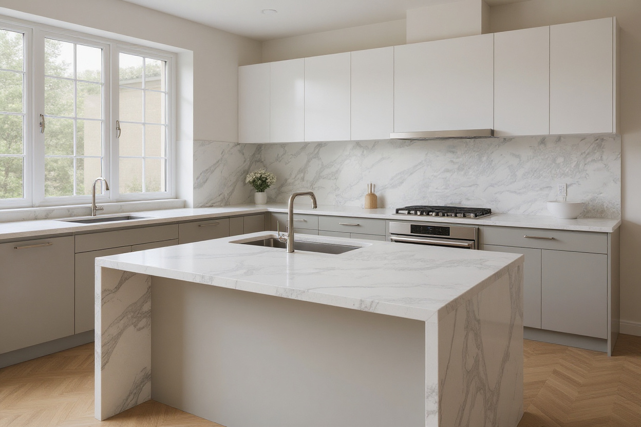 Nimbus White Dolomite  kitchen island and countertops