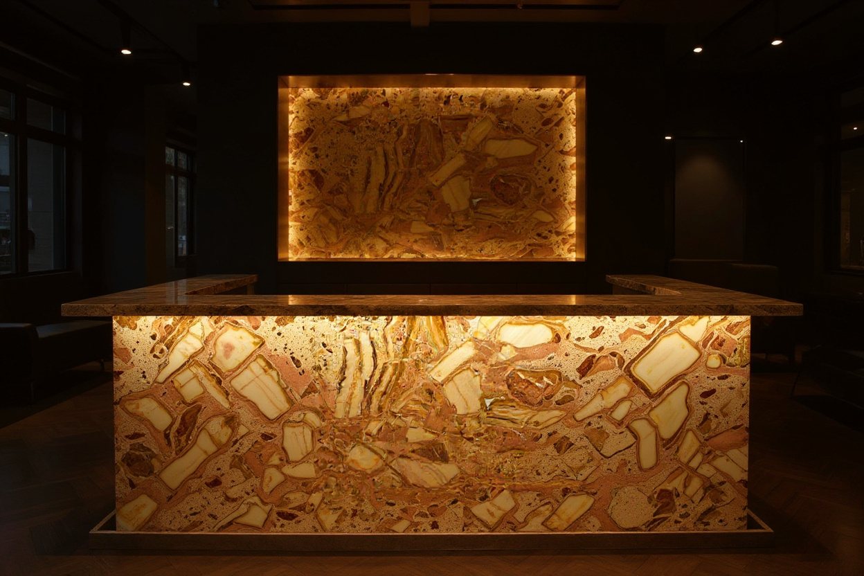 Pebble Symphony Onyx backlit bar counter