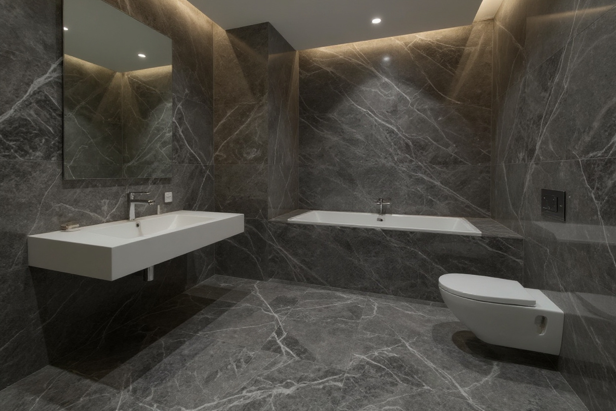 Ritali Grey Marble hotel bathroom walls and floor