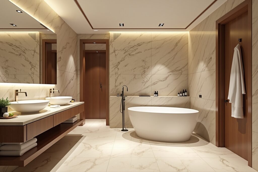 Beige Turkish marble inspected before loading